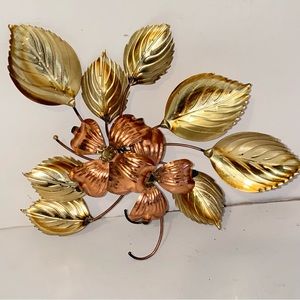 Vintage Home Interiors Copper and Brass Dogwood Floral & Leaf Spray Wall Decor